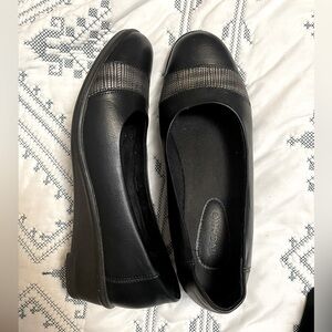 Ingaro Black Wedge Shoes with Silver Band Detail - Size 10